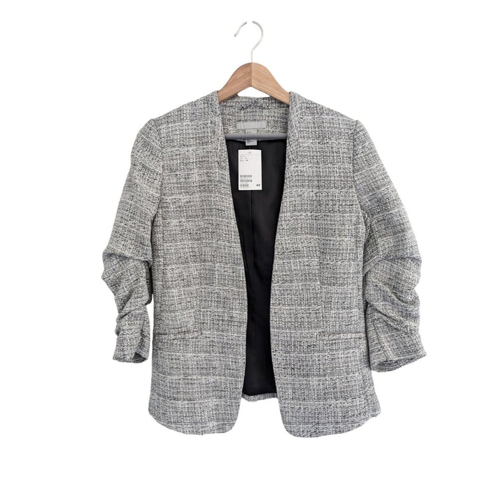 NWT H&M Tweed Open Front 3/4 Length Blazer Jacket Size 6 or M